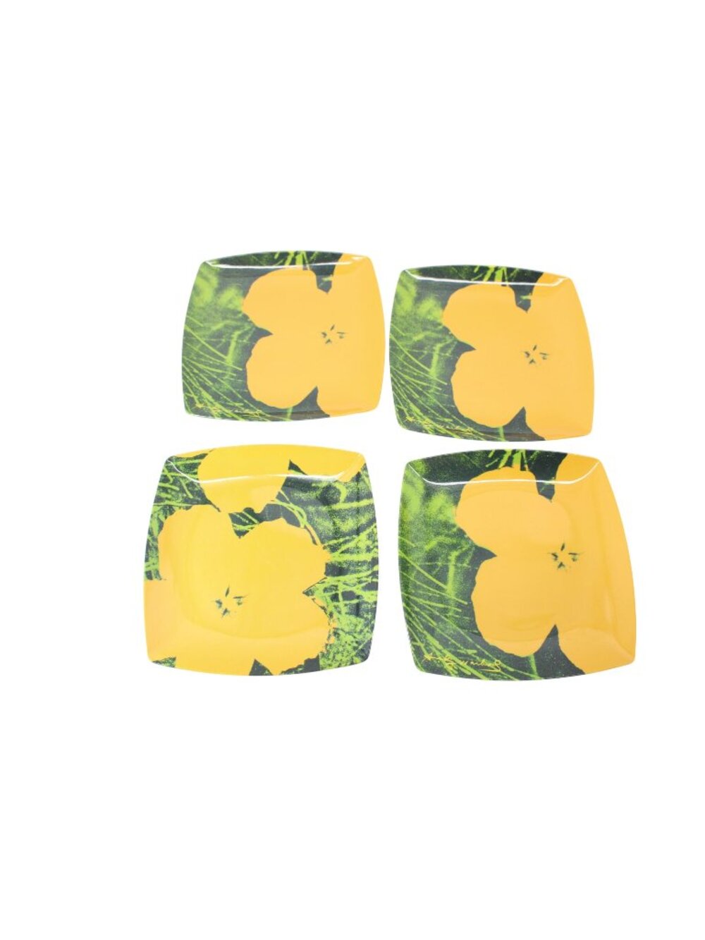 4 Andy Warhol Melamine Luncheon Plate Yellow Floral 94465
